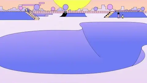 YouTube Hit Pause animation loop: skater kickflip against the sun